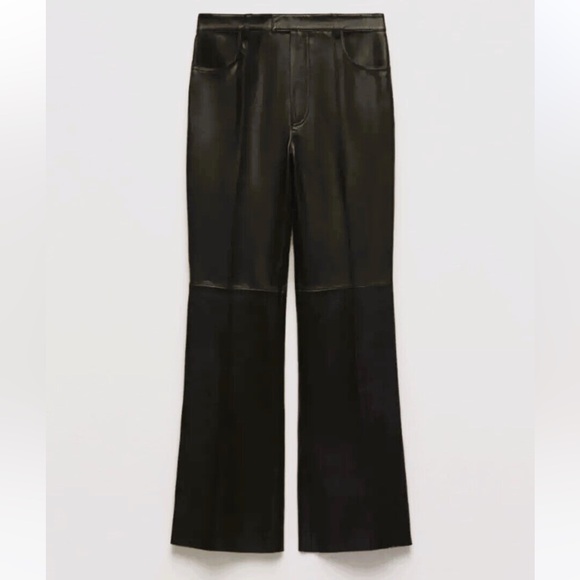 NWT $229 ZARA 100% Genuine Sheep Leather Black Flare Pants Limited Edition Sz XS - Picture 6 of 13